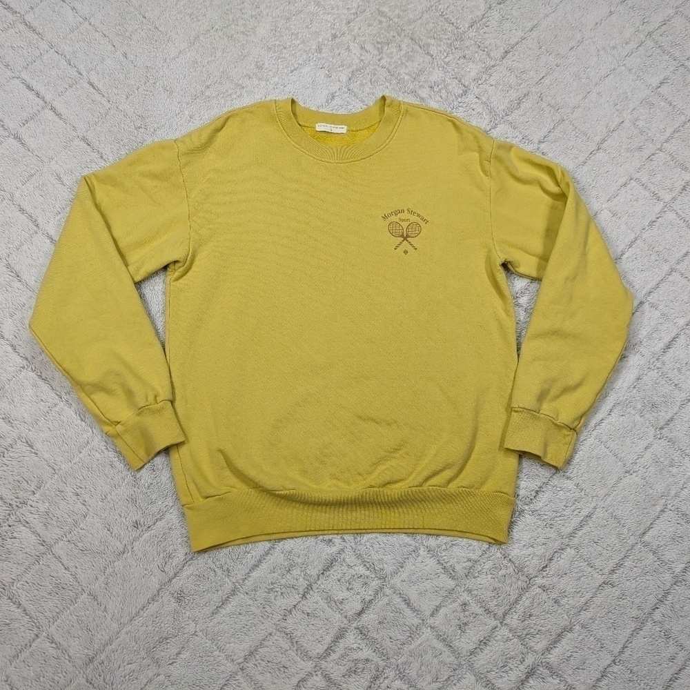 Morgan Stewart Sweatshirt Women's L Yellow Sport Tennis Crew Cotton French Terry